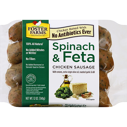 Chicken Sausage with Onions, Extra Virgin Olive Oil, Roasted Garlic & Dill, Spinach & Feta