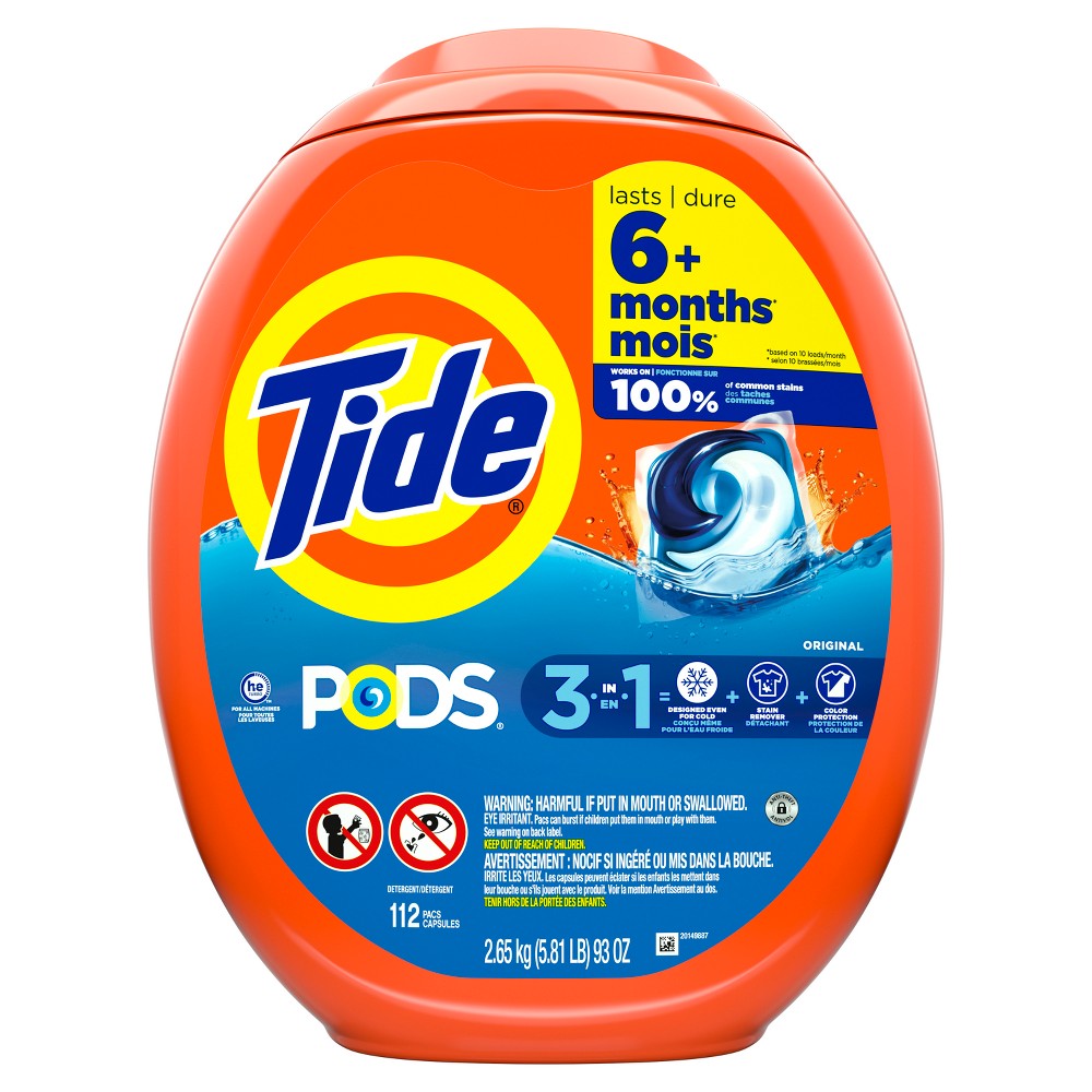 Tide PODS Laundry Detergent, Pods, Original, 112 Pods/Tub
