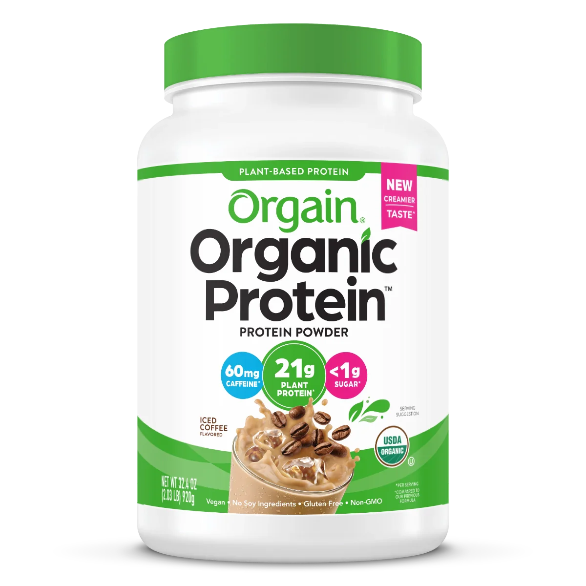 Organic Plant-Based Protein 21G Powder, Iced Coffee, Iced Coffee