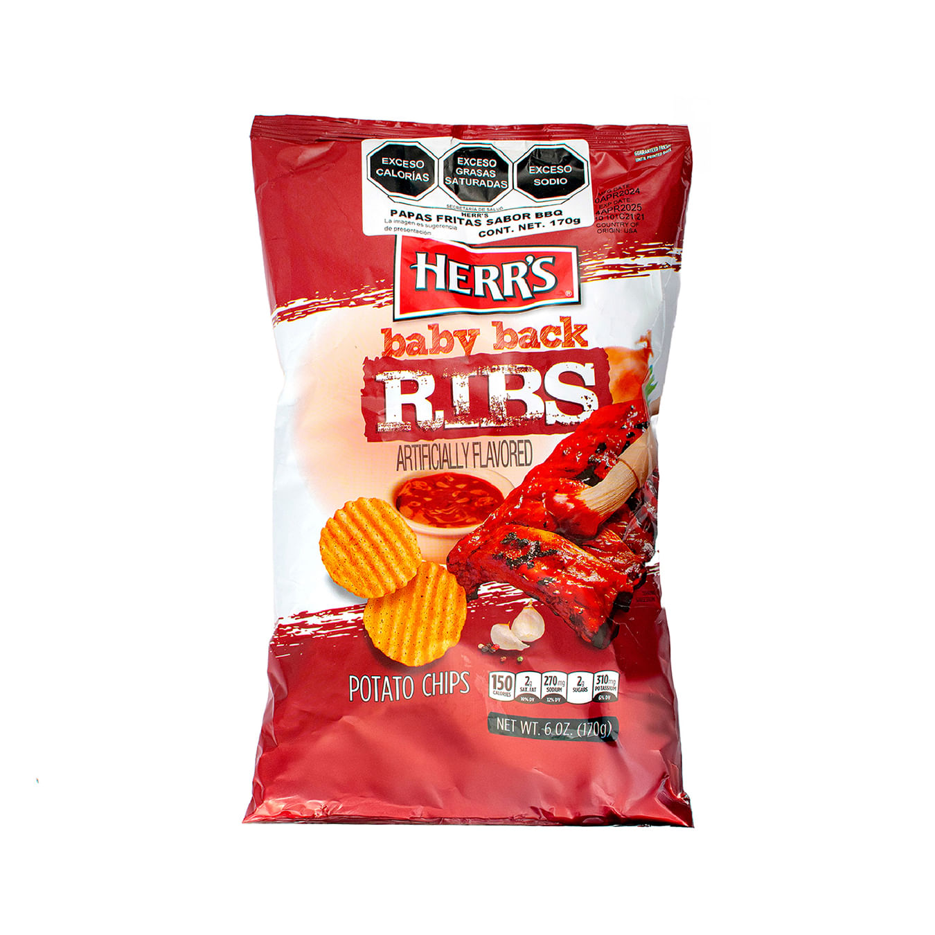 Herr's Gluten Free Baby Back Ribs Potato Chips 6 Oz — UPC 72600760134 ...