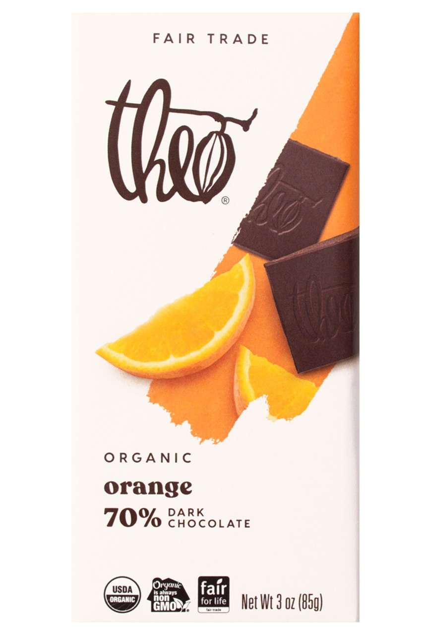 Theo Organic Fair Trade Orange 70% Dark Chocolate Bar