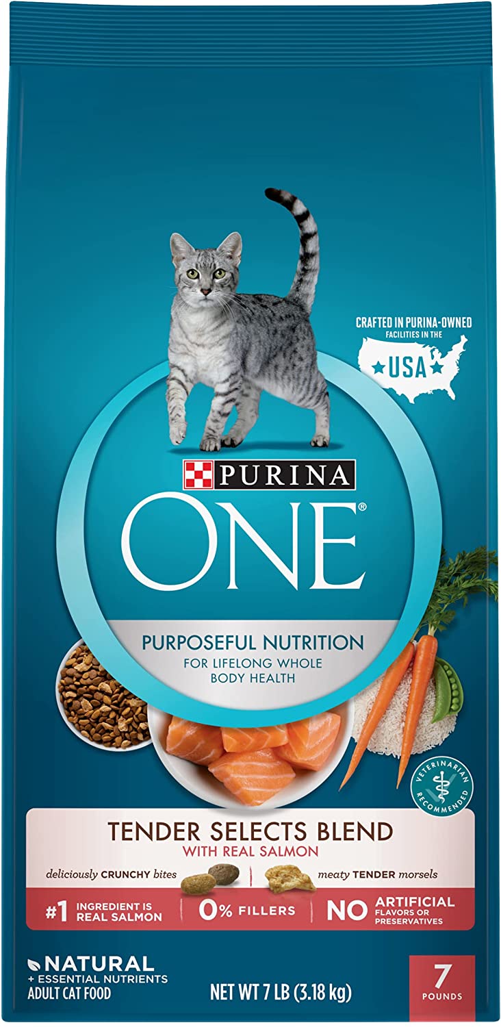 ONE Purina Tender Selects Blend With Real Salmon Natural Adult Dry Cat Food