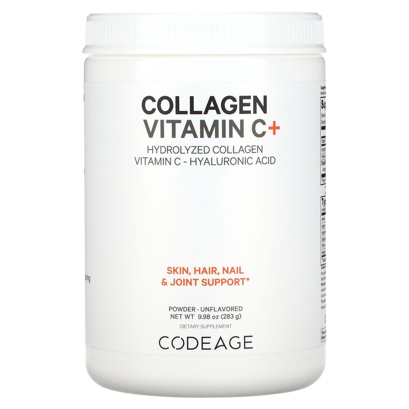 Codeage Collagen Peptides Powder Vitamin C, Enzymes, Hyaluronic Acid, Hydrolyzed Protein - 9.98 Oz