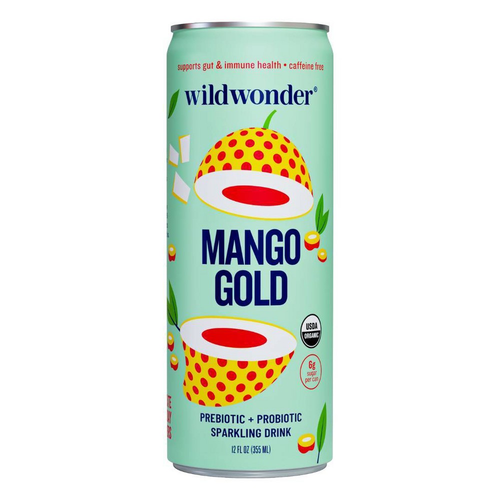 Photo of Wildwonder Mango Gold Organic Prebiotic + Probiotic Sparkling Drink - 12 Fl Oz Can