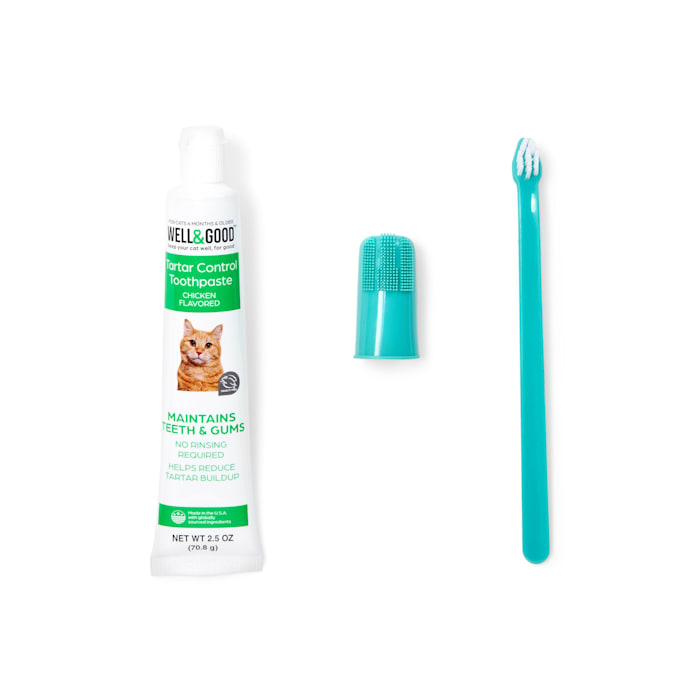 Well & Good Cat Dental Health Kit With Chicken Flavored Toothpaste, 2.5 Oz