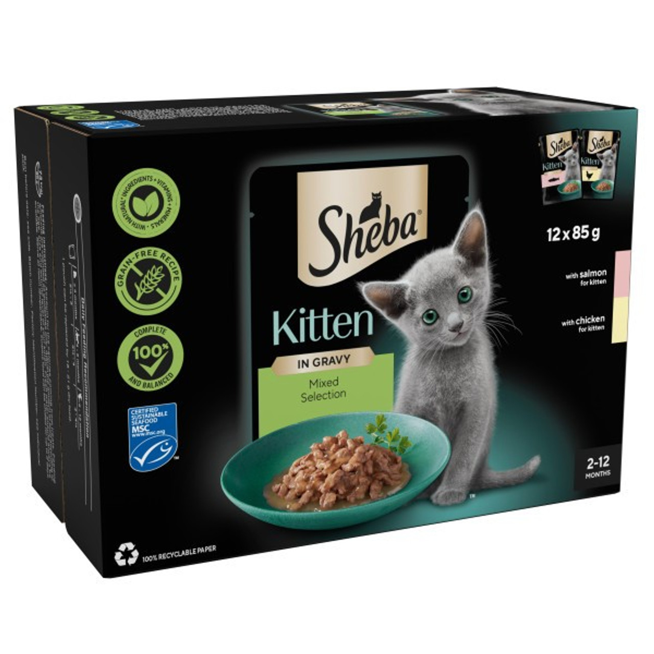 Sheba Mixed Selection Kitten Wet Cat Food Pouch In Gravy 40 X 85g