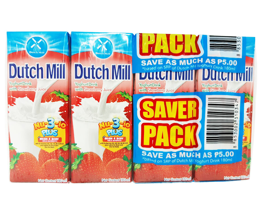 Dutch Mill UHT Yoghurt Drink Strawberry 180ml X 4's Saver Pack