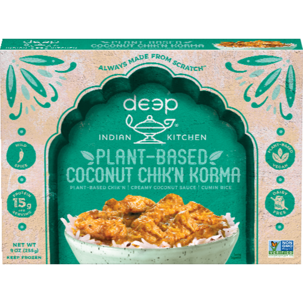 Coconut Chik'N Korma Plant-Based Creamy Coconut Sauce Cumin Rice, Coconut Chik'N Korma