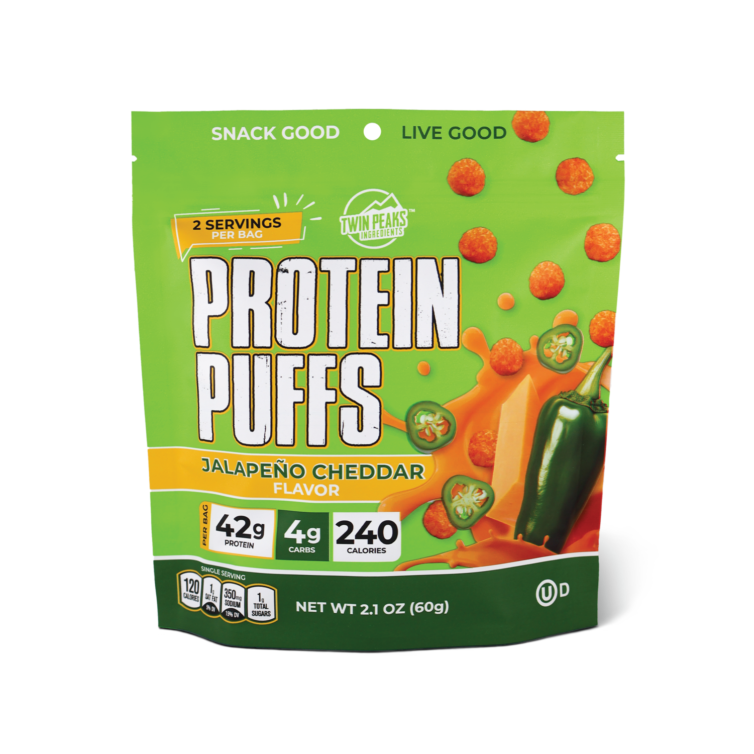 Twin Peaks Ingredients Protein Puffs, Jalapeno Cheddar 60g — GTIN-14 ...
