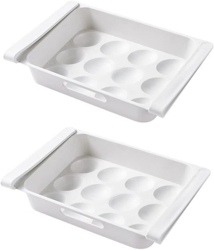2-Pack Stackable 12-Grid Egg Storage Containers With Drawer – 10 X 7 X 2 In Ventilated Plastic Fridge Organizer Durable White Kitchen Essentials