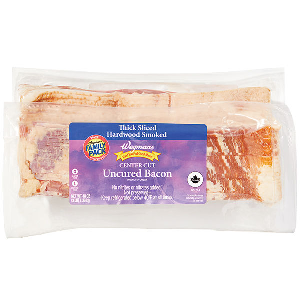 Hardwood Smoked Thick Sliced Center Cut Uncured Bacon, Hardwood Smoked