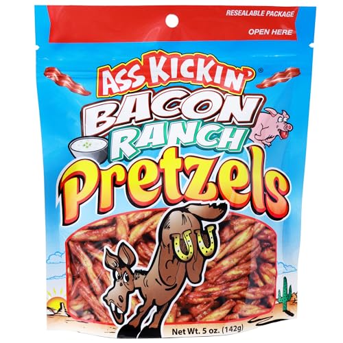 Ass Kickin’ Seasoned Pretzel Twists, 5 Oz Resealable Pack (5oz, Bacon-Ranch)