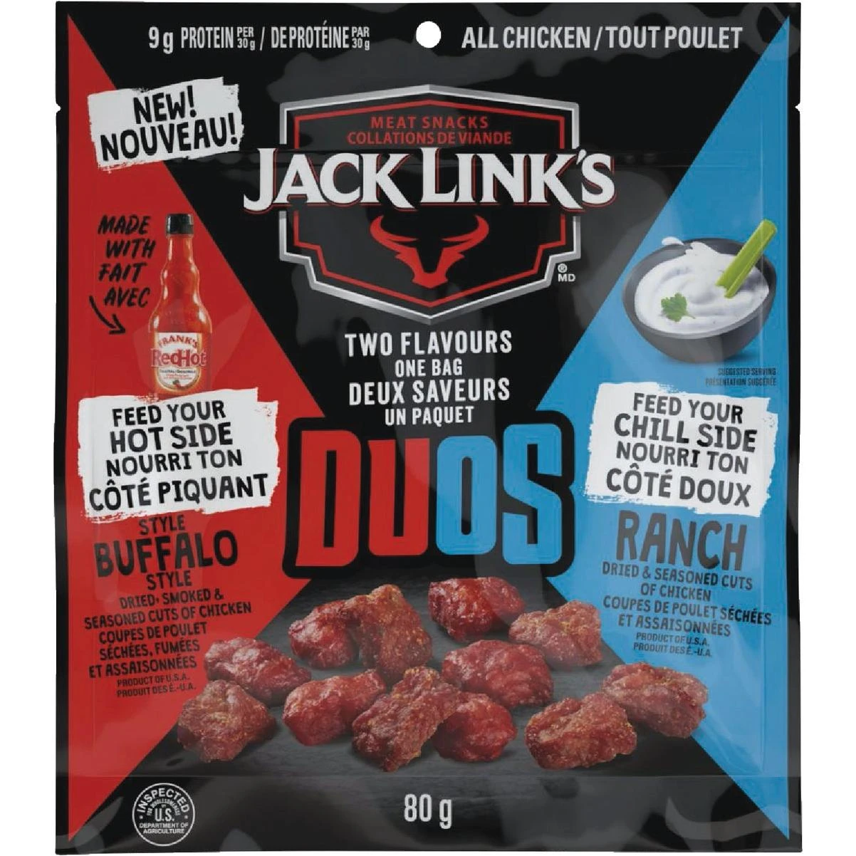 Jack Link's 2.85 Oz. Duos, Franks Red Hot/Ranch Chicken Jerky