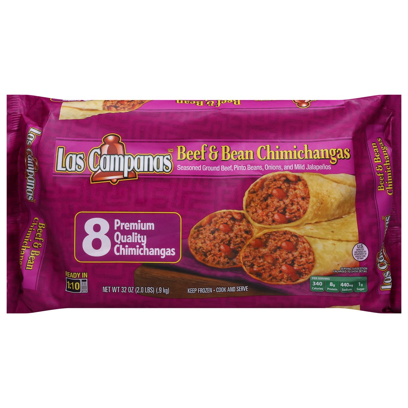 Seasoned Ground Beef, Farm Grown Pinto Beans, Onions, and Mild Jalapenos Chimichangas, Beef & Bean