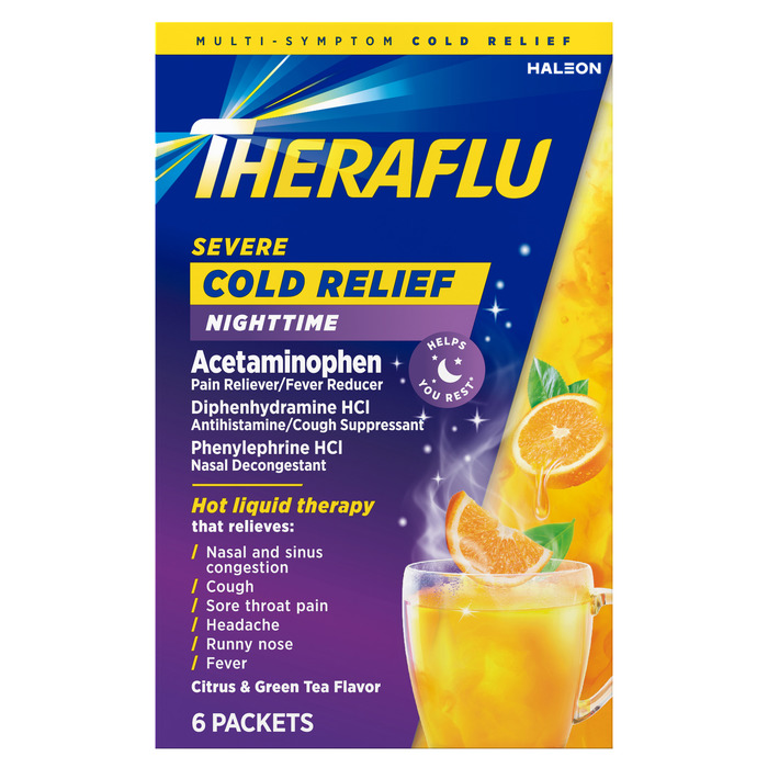 Theraflu Severe Cold Relief, Nighttime, Citrus & Green Tea Flavor