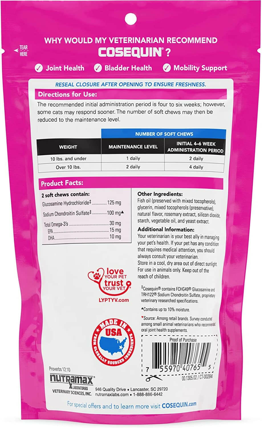 Cosequin Nutramax For Cats Joint Health Supplement, Soft Chews