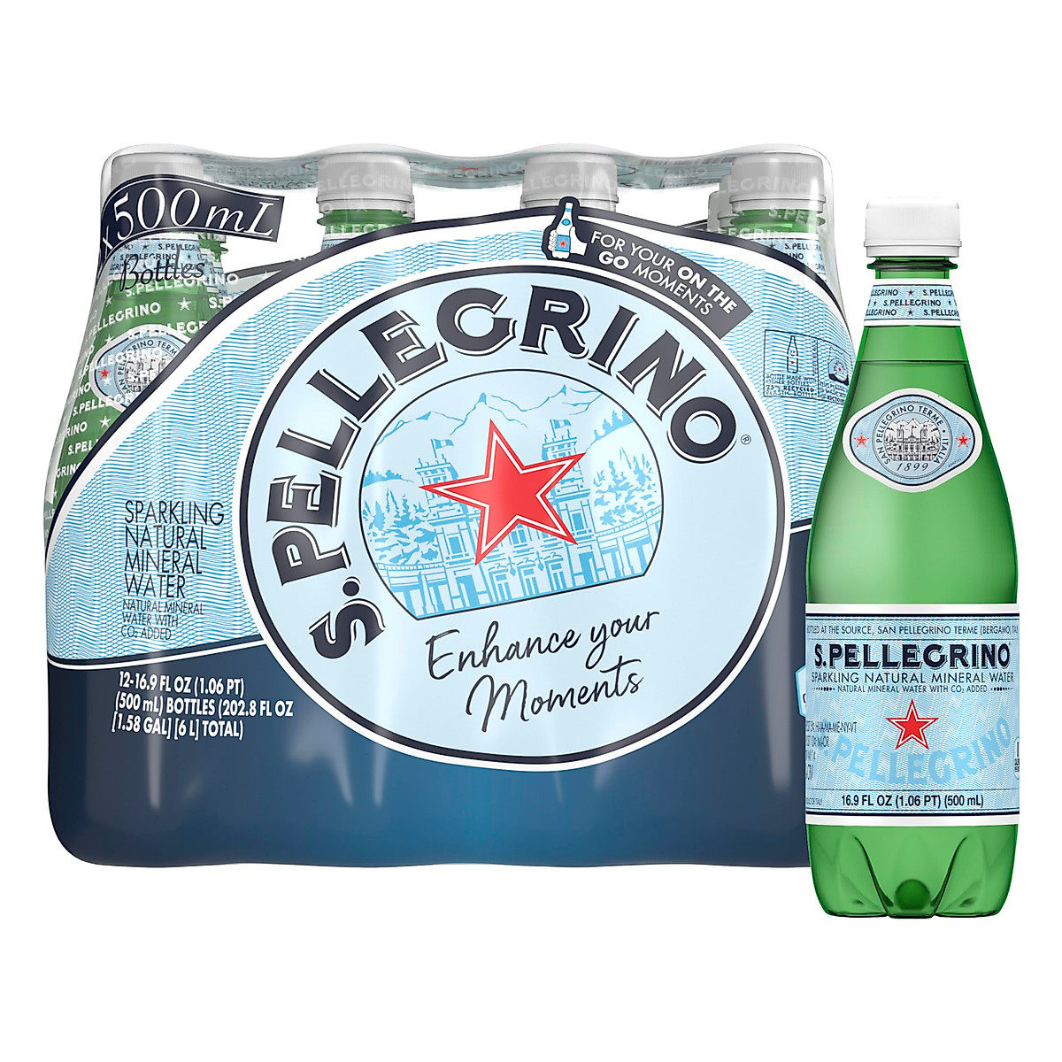 Photo of S.Pellegrino Sparkling Natural Mineral Water, 16.9 Fl Oz. Plastic Bottles