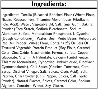 Beef Chili & Bean Red Burritos, Beef Chili & Bean
