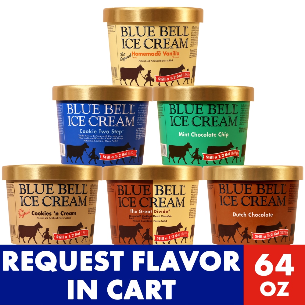 Photo of Blue Bell Ice Cream, Gold Rim Half Gallon, Assorted Flavors 0.5 Gal