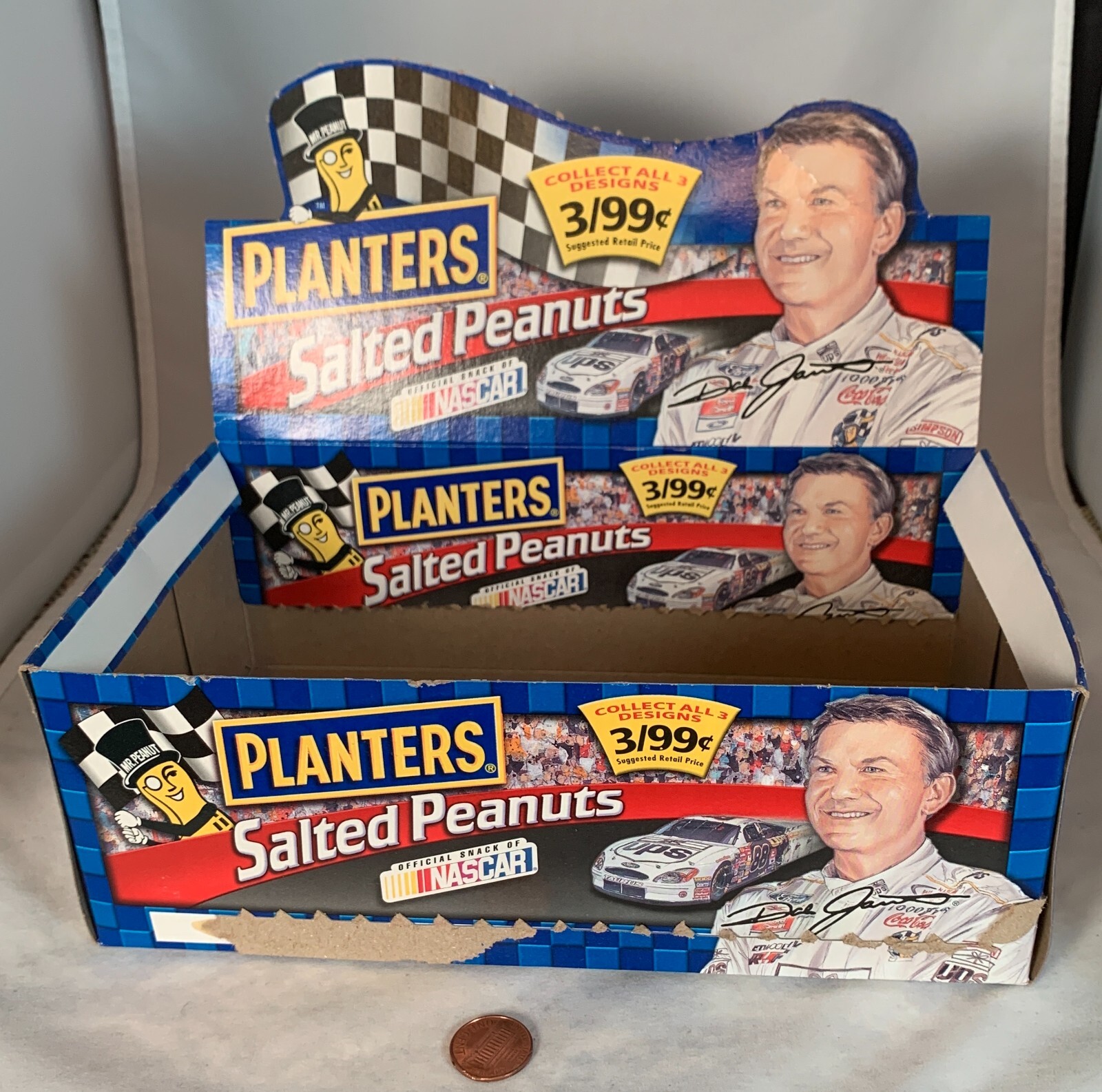 PLANTERS Peanuts Vintage Dale Jarrett Nascar Salted Peanut Box With Pop-up Die Cut