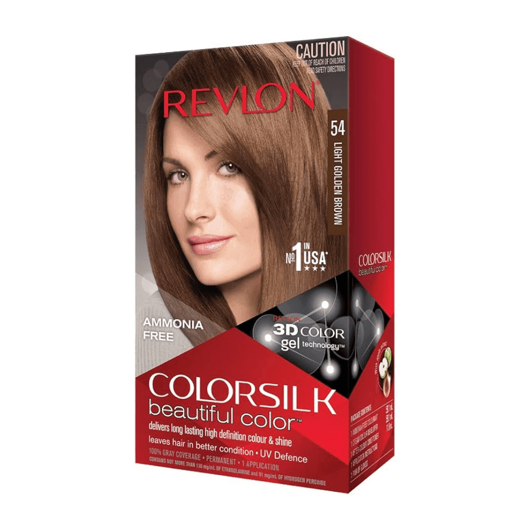 Revlon Colorsilk Beautiful Color, Permanent Hair Dye With Keratin, 100% Gray Coverage, Ammonia Free, 54 Light Golden Brown