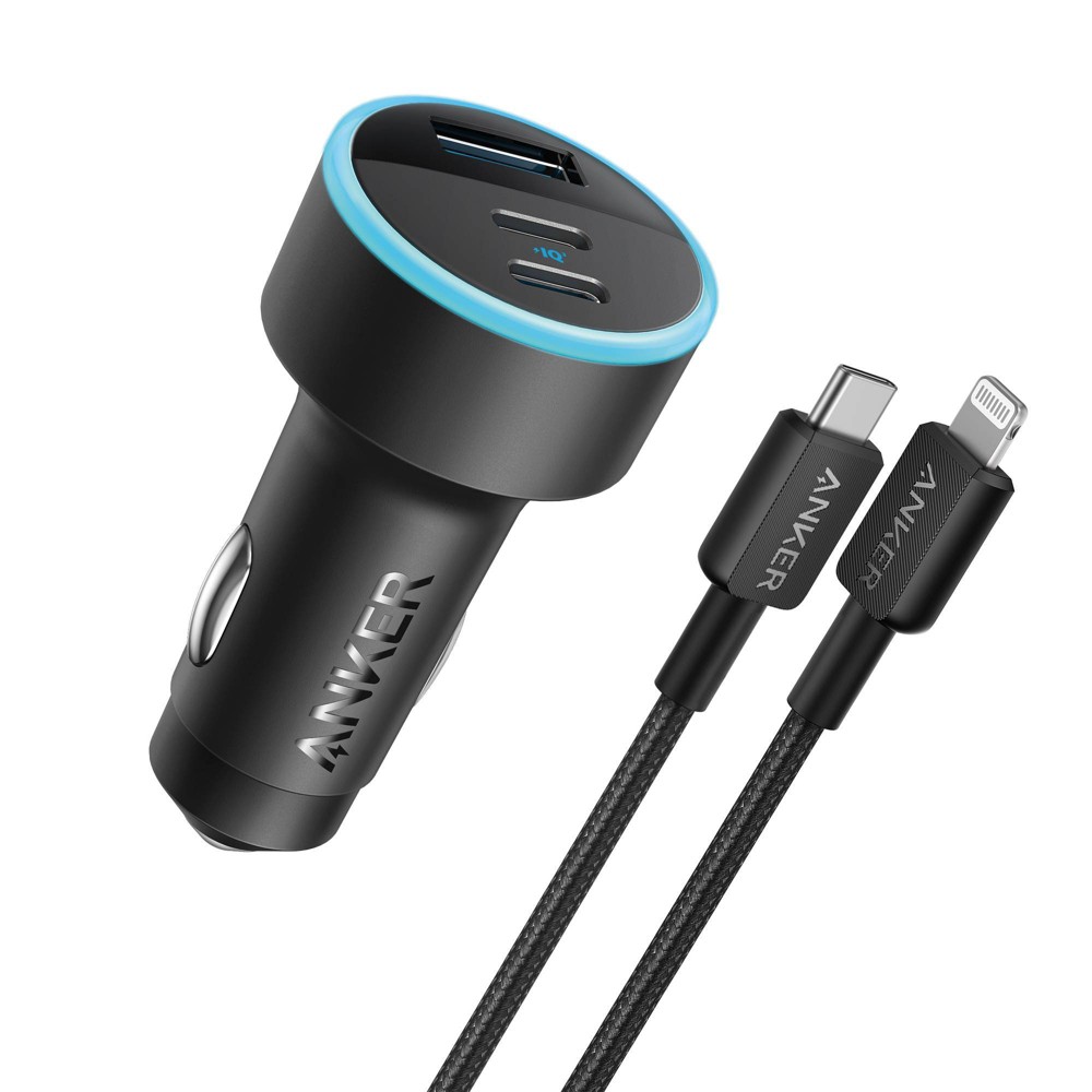 Photo of Anker 3-Port 67W Car Charger With 3' Lightning To USB-C Cable - Black