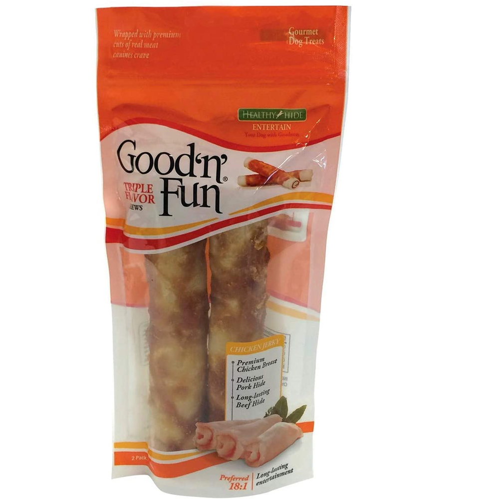Good 'n' Fun Snack For All Dogs, Triple Flavor Chews, 7 Inch Rolls