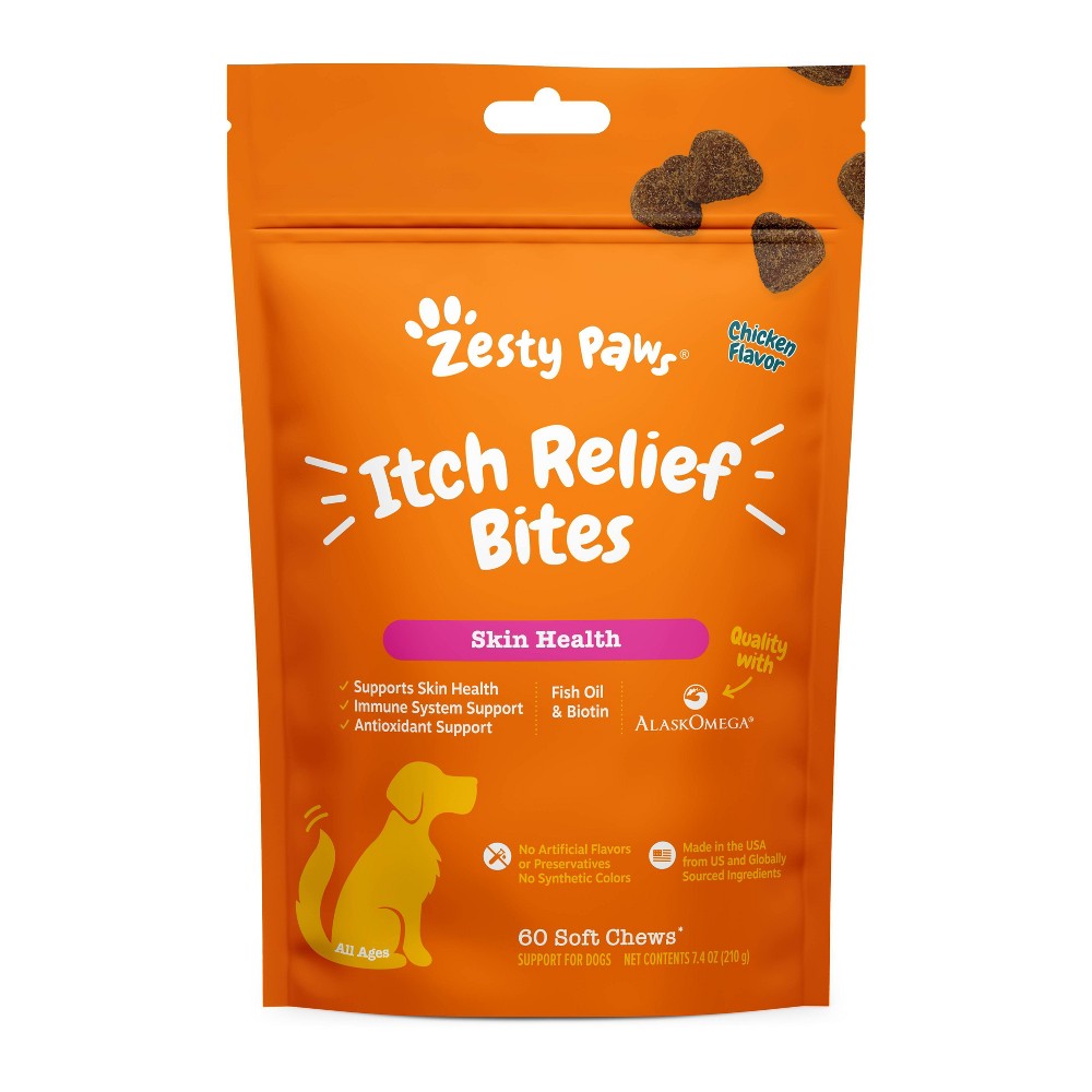Zesty Paws Itch Relief Bites Chicken Dog Vitamin And Supplements - 60ct