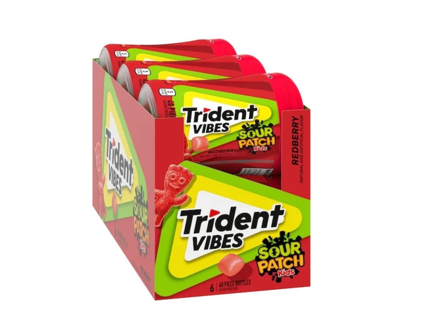 Trident Vibes SOUR PATCH KIDS Redberry Sugar Free Gum, 6-40 Piece Bottles (240 Total Pieces)