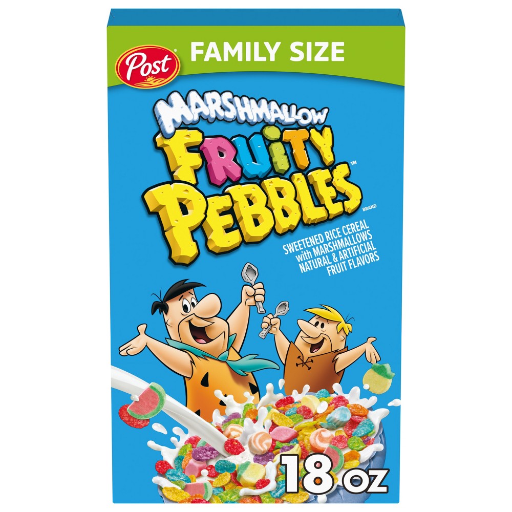 Post Fruity Pebbles Cereal, Fruit Flavors, Marshmallow, Family Size 18 Oz
