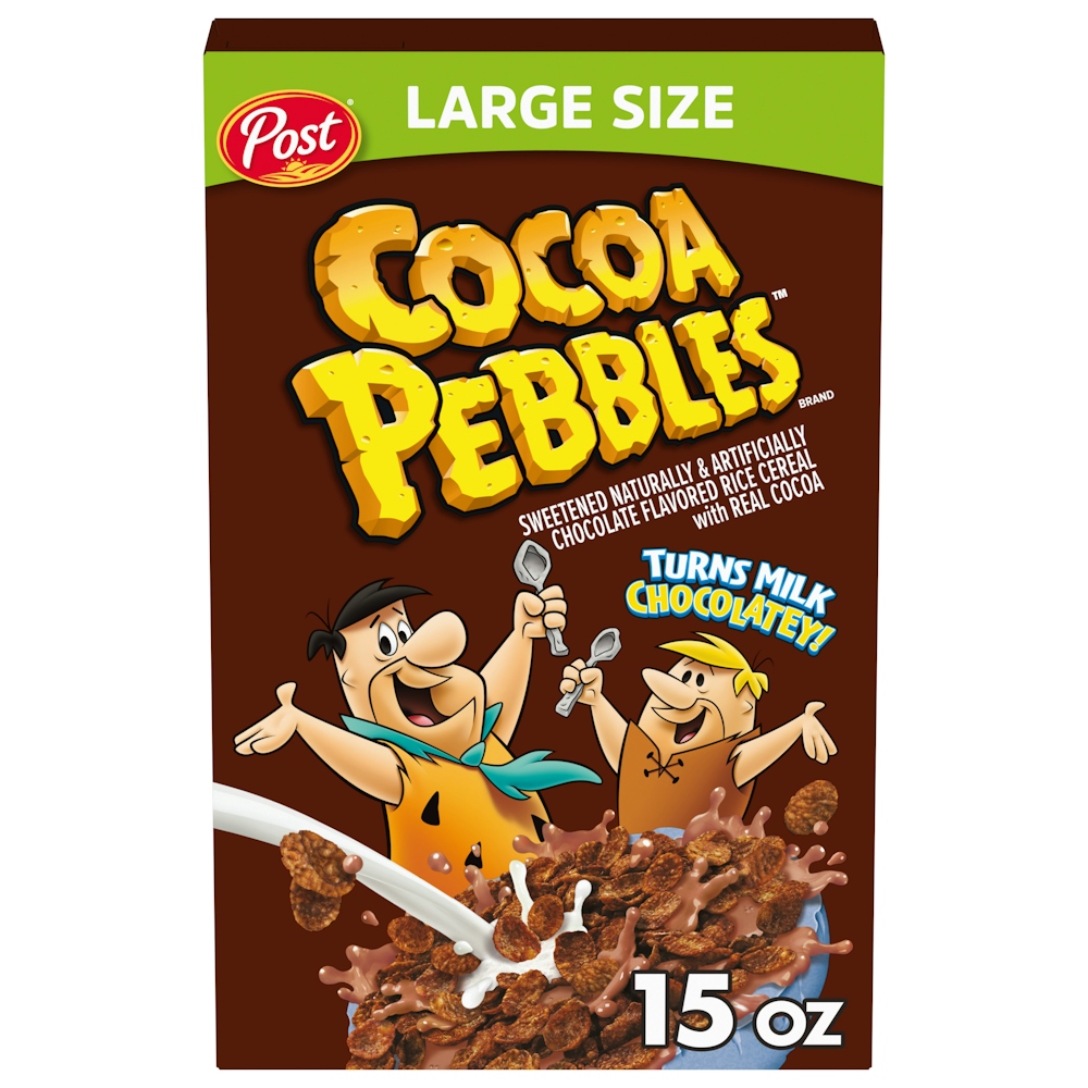 Post Cocoa Pebbles Rice Cereal, Chocolate Flavored, Large Size 15 Oz