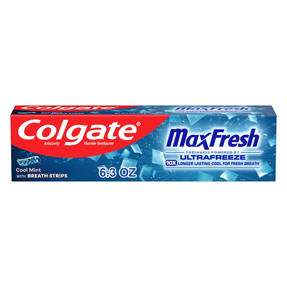 Colgate Max Fresh Toothpaste, With Whitening Breath Strips, Cool Mint ...