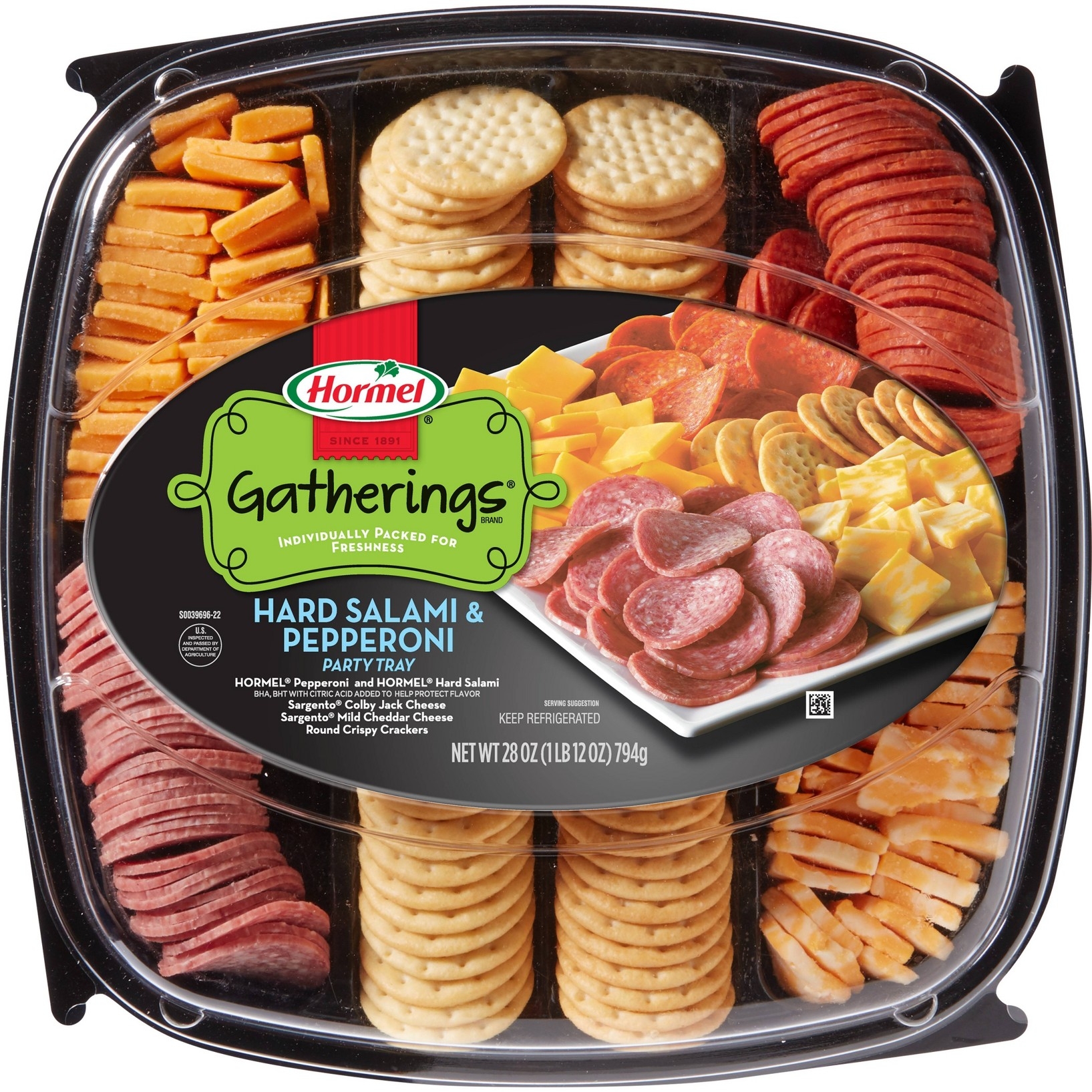 Photo of Hormel Gatherings Hard Salami, Pepperoni, Cheese & Crackers Charcuterie Party Tray - 28oz