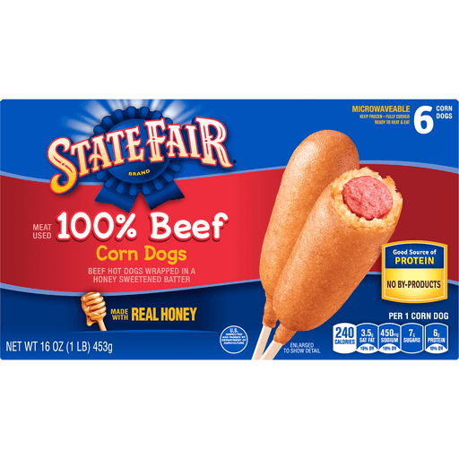 100% Beef Corn Dogs Beef Hot Dogs Wrapped in a Honey Sweetened Batter, 100% Beef