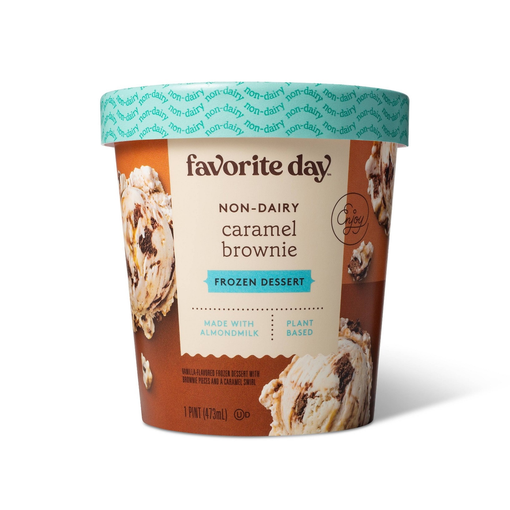 Caramel Brownie Vanilla-Flavored Non-Dairy Frozen Dessert with Brownie Pieces and a Caramel Swirl