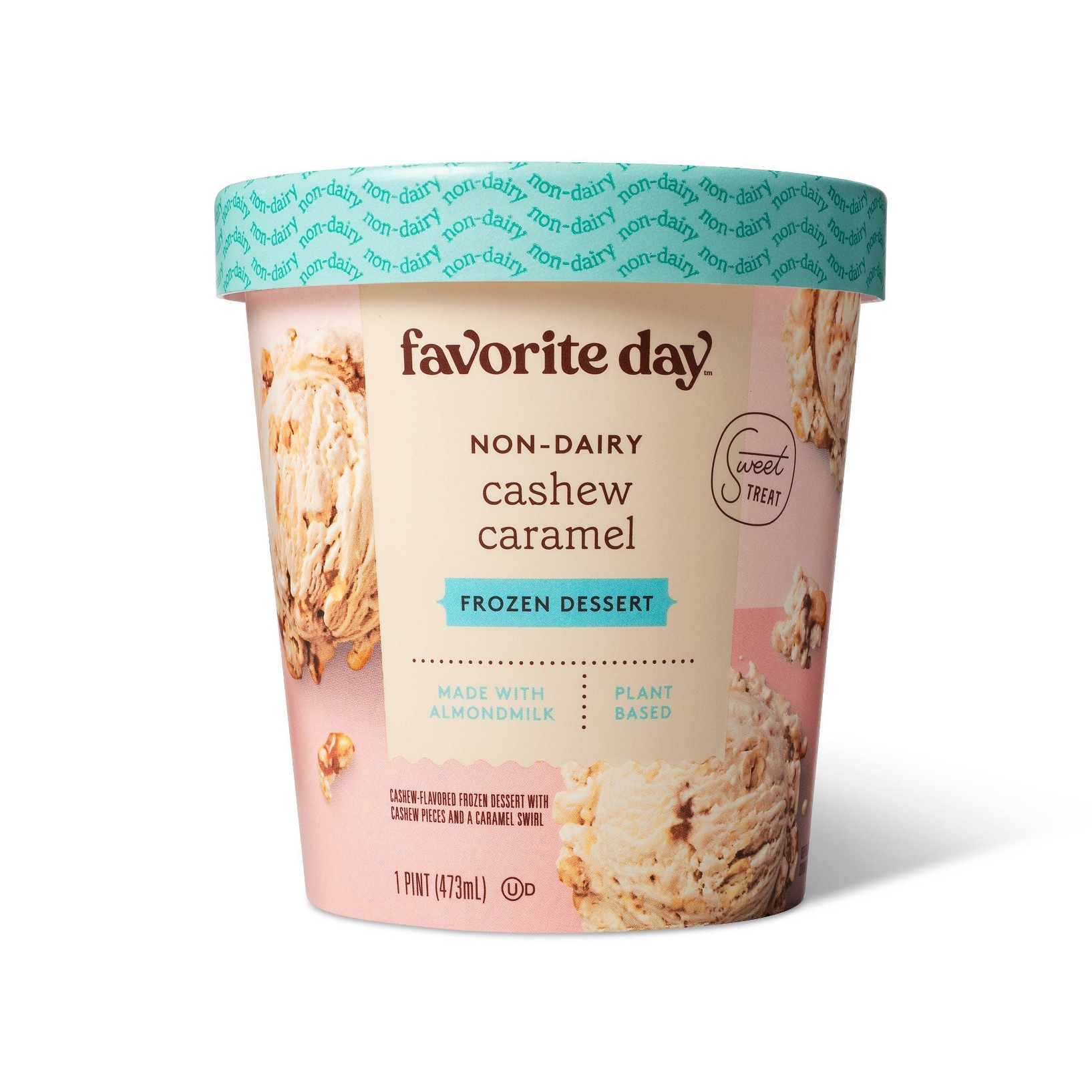 Cashew Caramel Cashew-Flavored Non-Dairy Frozen Dessert with Cashew Pieces and a Caramel Swirl
