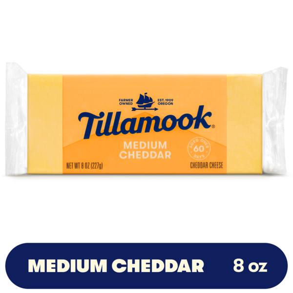 Tillamook Medium Cheddar Cheese Block - 8oz — UPC 72830005517 — Go-UPC