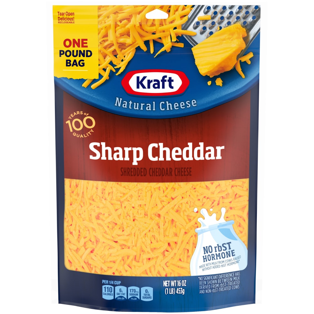 Photo of Kraft Natural Cheese, Shredded, Sharp Cheddar, One Pound Bag