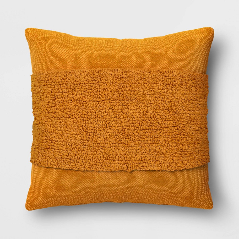Cotton Tufted Square Throw Pillow Gold - Threshold: Woven Texture, Indoor Decor, Polyester Fill