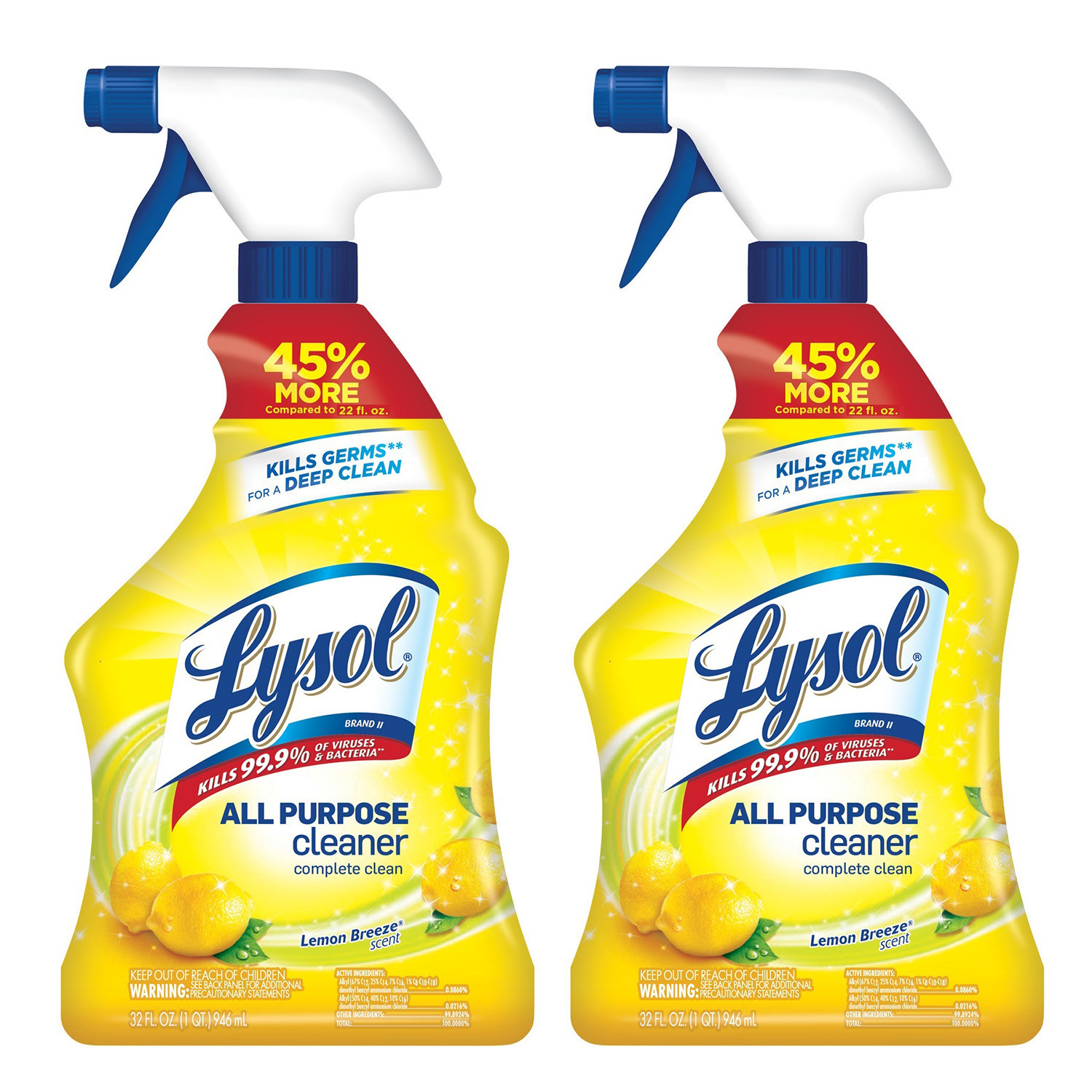 Lysol Trigger Spray - Lemon Breeze - 32 Floz - 2 Pack