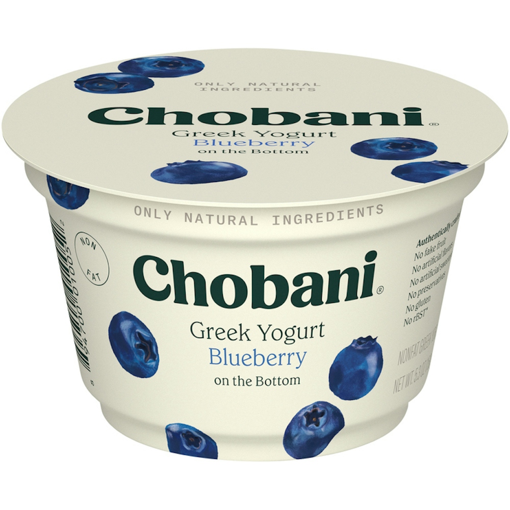 Chobani Yogurt, Greek, Nonfat, Blueberry On The Bottom - 5.3 Ounce