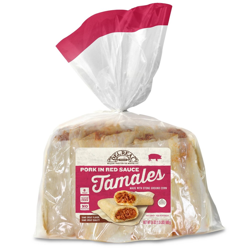 Photo of Del Real Foods Gluten Free Pork Tamales In Red Sauce - 24oz