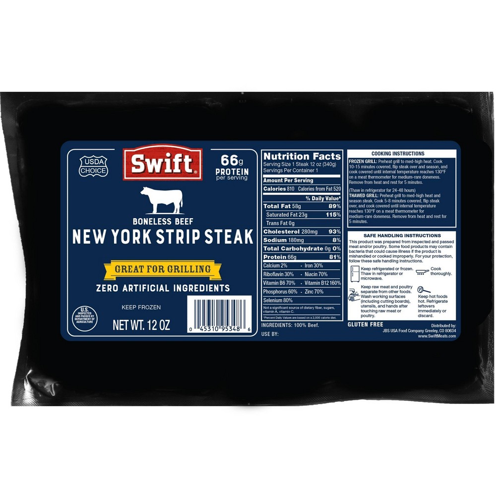 Photo of Swift Boneless Beef New York Strip Steak - Frozen - 12oz