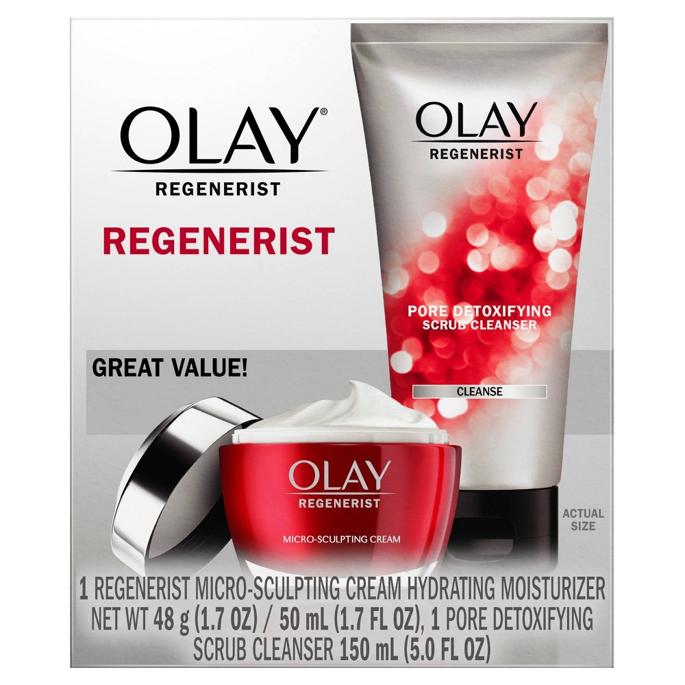 Olay - Anti-Ageing Regimen - Microsculpting Cream Moisturizer 1.7 Oz + Pore Scrub Cleanser + 5 Oz