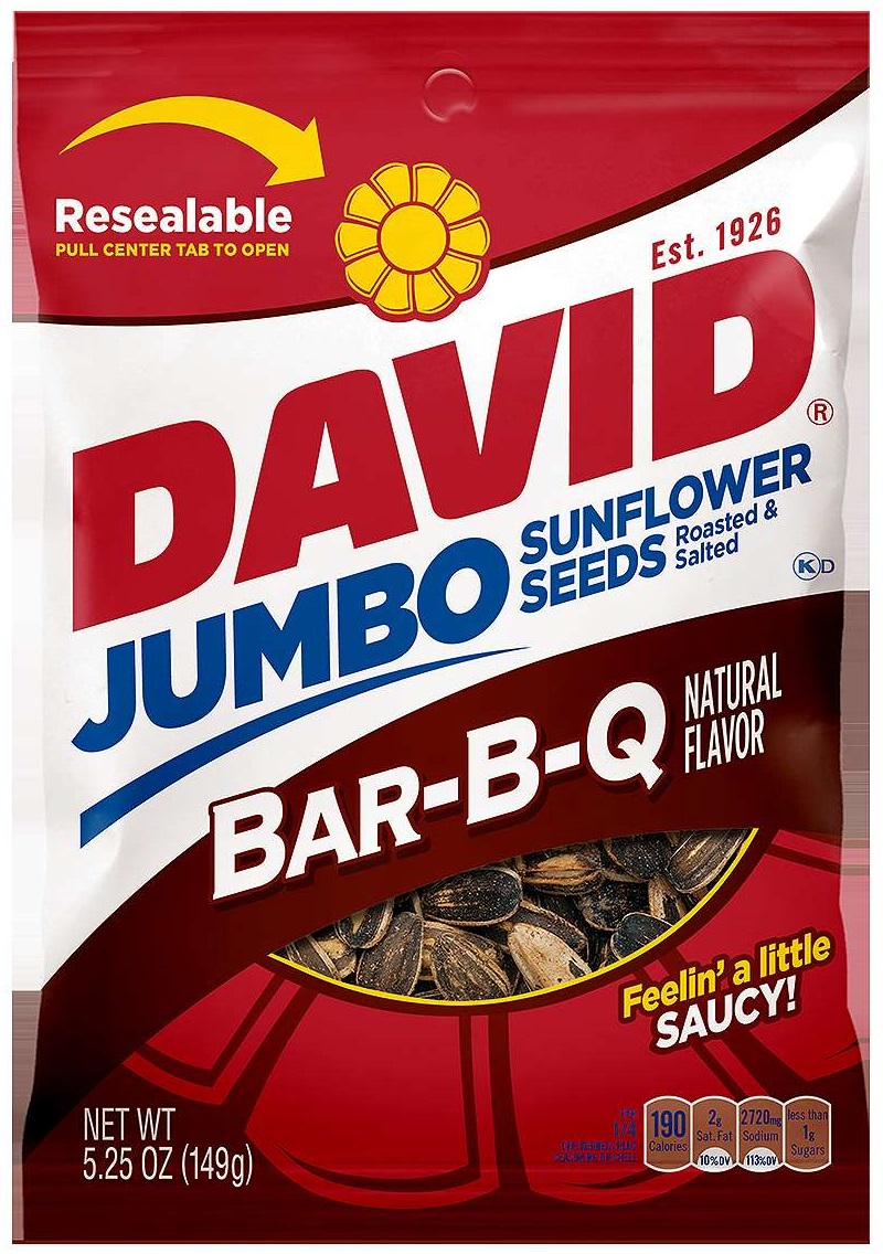 DAVID Seeds Roasted & Salted Bar-B-Q Jumbo Sunflower Keto Friendly, 5.25 Oz