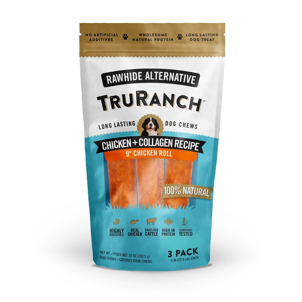 TruRanch Dog Chews, Chicken + Collagen Recipe, 9 In Colla-Rolls