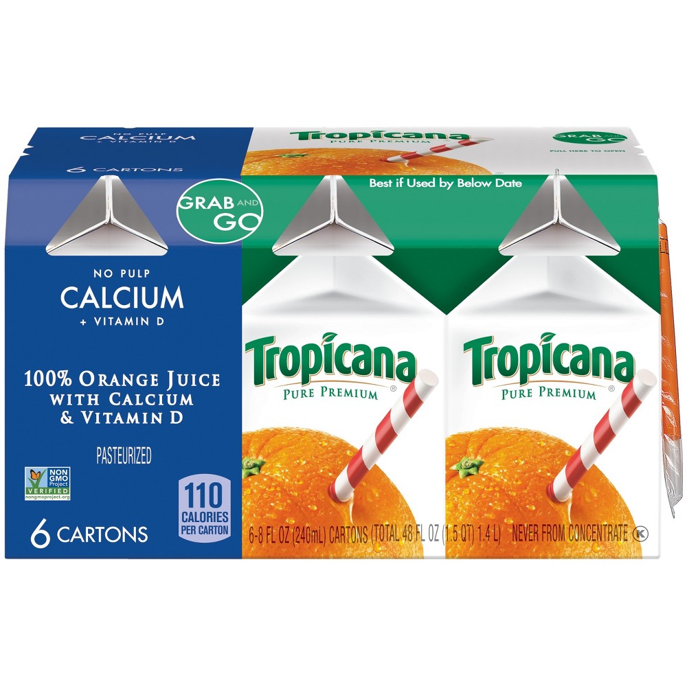 Tropicana Pure Premium No Pulp Calcium + Vitamin D Orange Juice – 6ct/8 Fl Oz Cartons