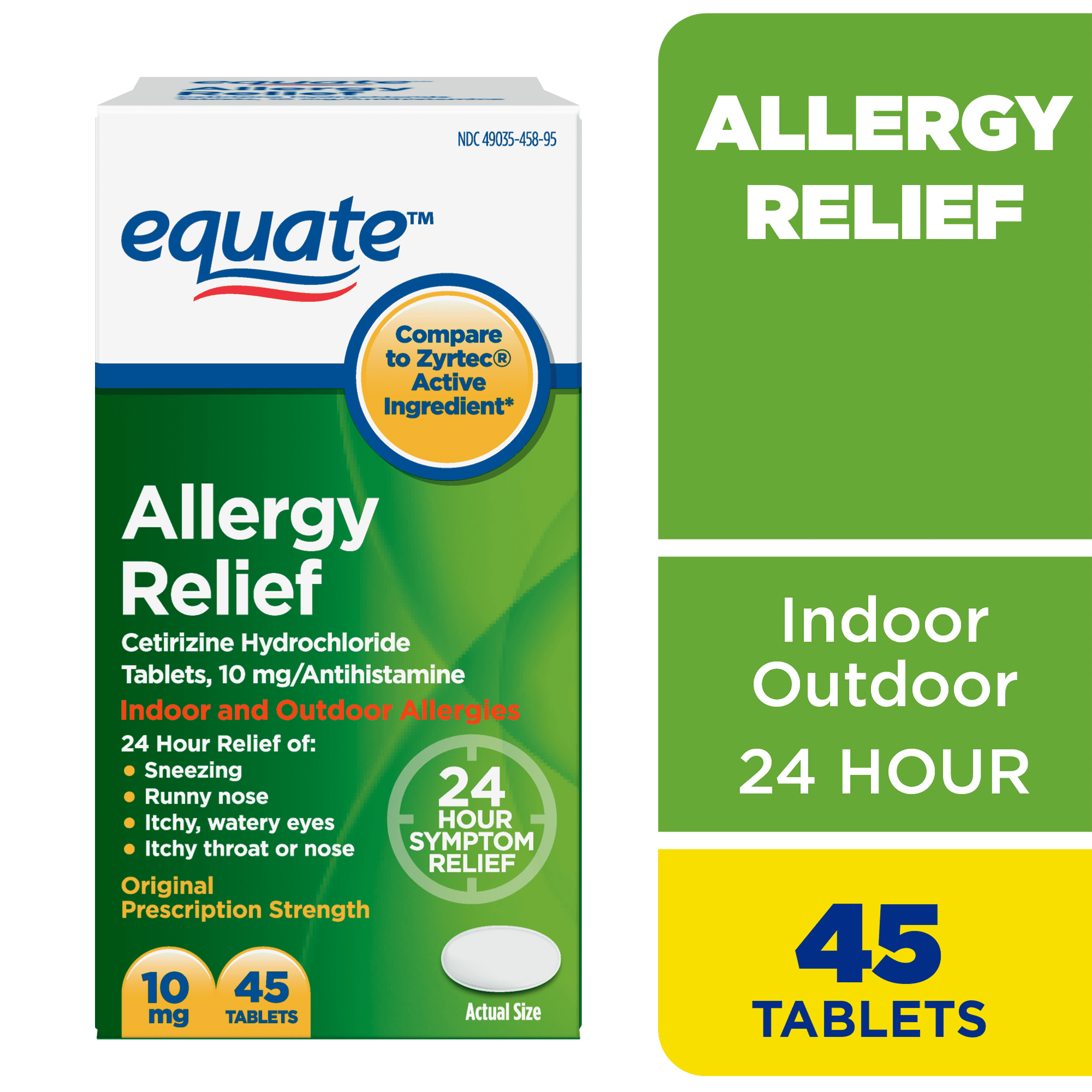 Equate Allergy Relief Cetirizine Antihistamine Tablets, 10 Mg