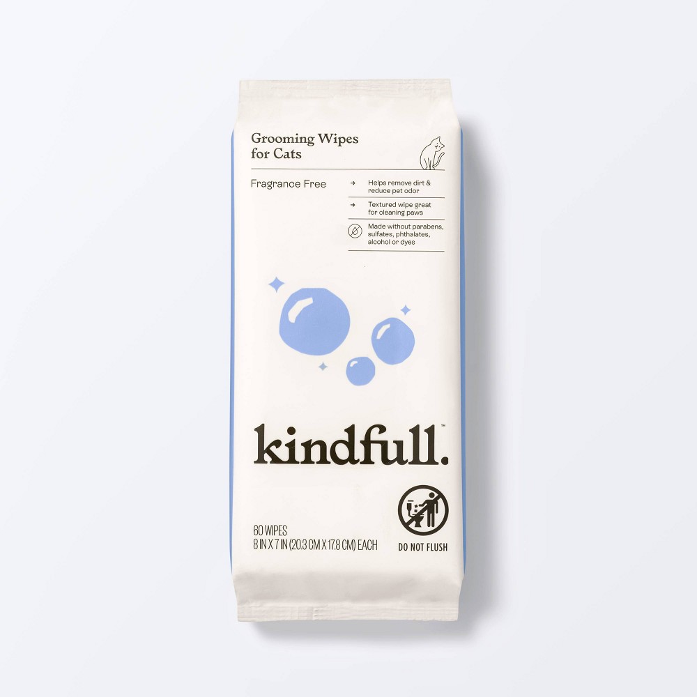 Kindfull Fragrance Free Cat Grooming Wipes - 60ct