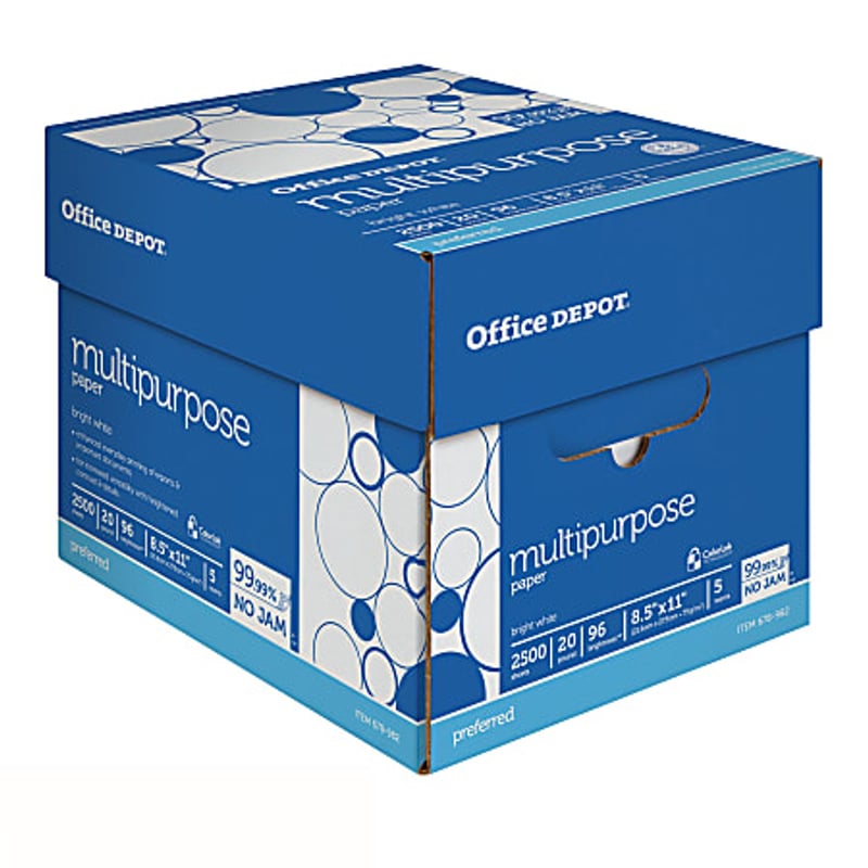 Photo of Office Depot Multi-Use Printer & Copy Paper White Letter 20 Lb 96 Brightness 2500 Pcs